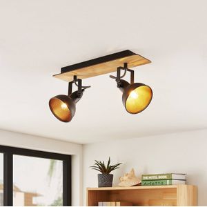Lindby Aylis plafondlamp, 2-lamps, 40 cm, zwart, hout, E14