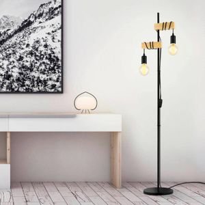 EGLO Vloerlamp Townshend 2-lamps zwart/hout licht