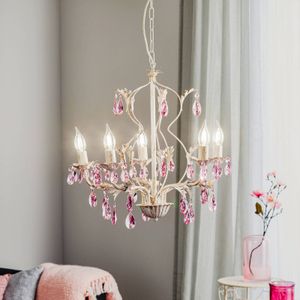ONLI Kroonluchter Kate, 5-lamps wit, rosé kristallen
