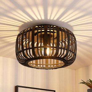 Lindby Canyana Plafondlamp - Zwart - Rotan - Ø 40 cm