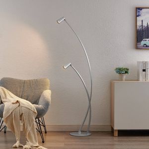 Lucande Velanoris vloerlamp, 2-lamps, geborsteld aluminium