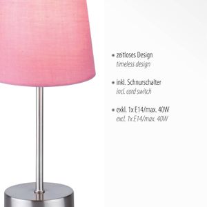 JUST LIGHT. Heinrich tafellamp met roze stoffen kap