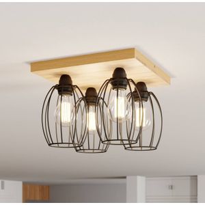 BRITOP Plafondlamp Beevly, hout en metaal, 4-lamps