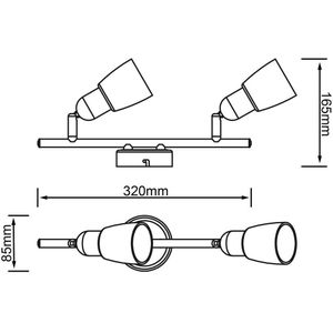 Brilliant Sofia plafondspot, ijzer/chroom/wit, lengte 33 cm, 2-lamps.