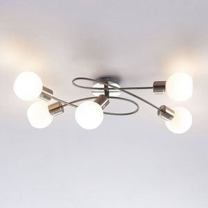 Lindby Plafondlamp Elaina 5-lamps langwerpig mat nikkel