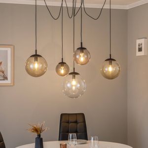 TK Lighting Hanglamp Esme, glas, meerkleurig, 5-lamps, decentraal