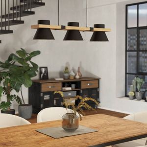 EGLO Hanglamp Maccles in zwart met hout, 3-lamps