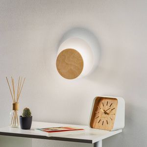 EMIBIG LIGHTING Wandlamp Circle in wit, decorplaat hout licht