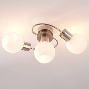 Lindby plafondlamp Ciala, 3-lamps, nikkelkleurig, glas