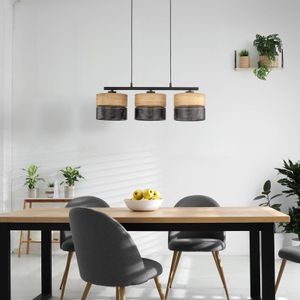 TK Lighting Nicol hanglamp, zwart/hout-effect, 70x20 cm 3-lamps 3 x E27