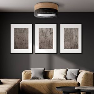 TK Lighting Nicol plafondlamp, zwart, houtlook, Ø 50 cm, 4 x E27