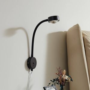 Lindby Jyla wandlamp, zwart, lens, 4.200 K, flexibele arm