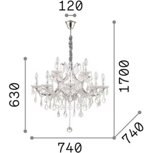 Ideallux Ideal Lux kroonluchter Napoleon, goudkleurig, kristal 12flg.