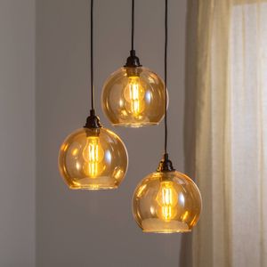 Opviq Hanglamp goud 021 3-lamps rondel glas Ø20cm