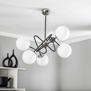 Alfa Virginia plafondlamp, 6-lamps, wit/chroom/zwart