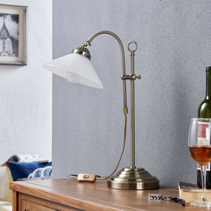 Lindby - Tafellamp - 1licht - glas, metaal - H: 60.5 cm - E14 - opaalwit glanzend, oud-messing