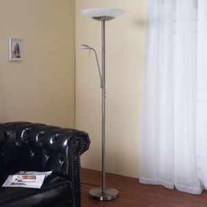 Lindby LED uplighter vloerlamp Ragna met leeslamp, nikkel mat