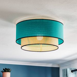 Duolla Plafondlamp Boho van rotan, beige/petrol