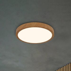 Briloner Leuchten -plafondlamp LED, plafondlamp hout, warm wit licht, opbouwlamp, opbouwlamp, houtlook, Ø380x50 mm