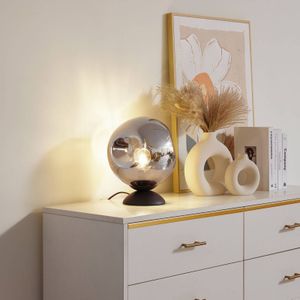 Lindby Valentina tafellamp, E27, rookgrijs, glas, Ø 25 cm