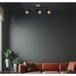 Briloner Plafondspot Plek GU10 zwart/hout 3-lamps