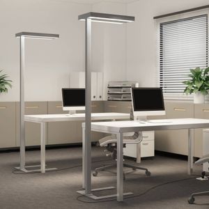 Vloerlamp Logan Arcchio, dimbaar, alu / grijs / zink, Werkkamer / Kantoor, Aluminium, Modern