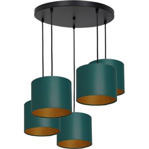 Luminex Hanglamp Soho, cilindrisch rond 5-lamps groen/goud