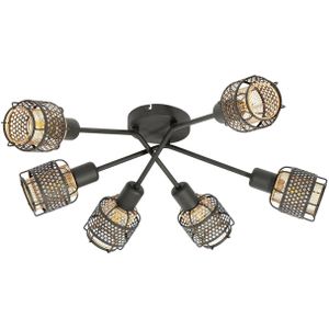 Lindby Eudoria plafondlamp 6-lamps zwart/goud