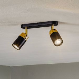 Luminex Reno plafondspot, 2-lamps, zwart/goud