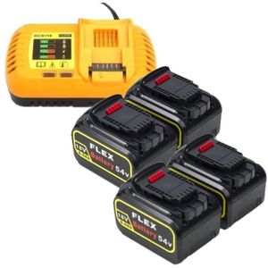 Starterset: 4x DeWalt DCB546-XJ / XR FlexVolt accu's + lader (18V / 54V, 6.0Ah, 123accu huismerk)