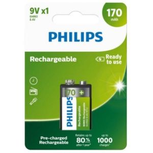 Philips Oplaadbare 9V / E-block / 6HR61 Ni-Mh Batterij (2 stuks, 170 mAh)