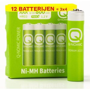Q-Nomic Power Oplaadbare AAA / HR03 Ni-Mh batterijen (12 stuks, 800 mAh)