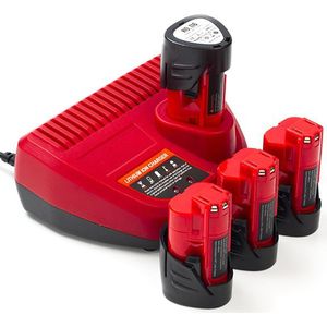 NRG Pack: 4x Milwaukee M12 B2 accu's + lader (12 V, 2.0 Ah, 123accu huismerk)