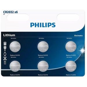 Philips CR2032 3v lithium knoopcel batterij - 6 stuks