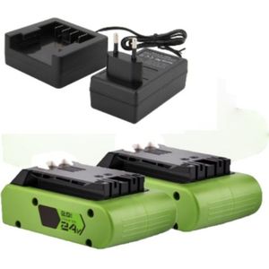 Starterkit: 2x GreenWorks G24B2 / 24V Max accu's + lader (24 V, 2.0 Ah, 123accu huismerk)