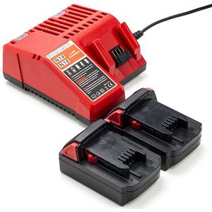 NRG Pack: 2x Milwaukee M18 B2 / 4932430062 accu's + lader (18 V, 2.0 Ah, 123accu huismerk)
