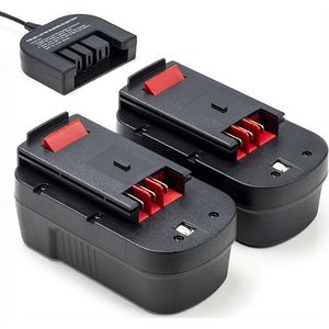 2x Black & Decker A1718 / A18 / HPB18 accu's + lader (18 V, 1.5 Ah, 123accu huismerk)