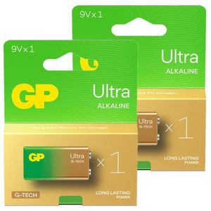 GP Ultra G-Tech 9V / 6LR61 / E-Block Alkaline Batterij 2 stuks