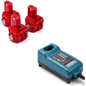 Startset: 3x Makita PA12 / 1220 / 1222 / 1234 accu's + lader (12 V, 2.0 Ah, 123accu huismerk)