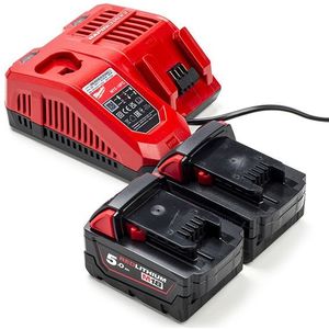 NRG Pack: 2x Milwaukee M18 B5 / 4932430483 accu's + lader (18 V, 5.0 Ah, origineel)