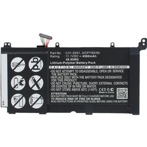 Asus C31-S551 / 3ICP7/65/80 accu (11.1 V, 4500 mAh, 123accu huismerk)