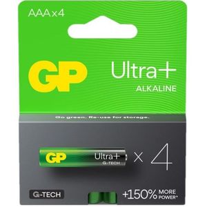 GP Ultra+ G-Tech AAA / MN2400 / LR03 Alkaline Batterij 4 stuks