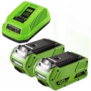 Starterkit: 2x GreenWorks G40B6 / G-MAX 40V accu's + lader (40 V, 5.0 Ah, 123accu huismerk)