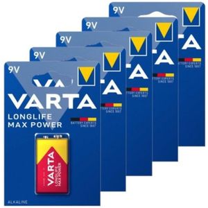 Varta Longlife Max Power 9V / 6LR61 / E-Block Alkaline Batterij 5 stuks