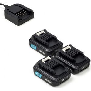 Startset: 3x Makita BL1021B CXT / 197396-9 accu's + lader (12 V, 2.5 Ah, 123accu huismerk)