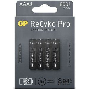 GP ReCyko Pro Oplaadbare AAA / HR03 Ni-Mh Batterijen (4 stuks, 800 mAh)