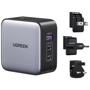 UGREEN GaN Travel Charger 65W (1x USB-A, 2x USB-C, EU/UK/US )