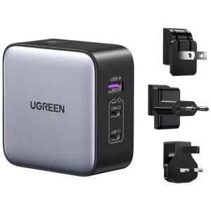Ugreen GaN Travel Charger 65W (1x USB-A, 2x USB-C, EU/UK/US )