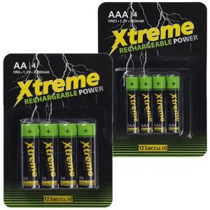 123accu Xtreme Power Oplaadbare AA / HR6 + AAA / HR03 Ni-Mh batterijen (8 stuks, 2000 mAh)