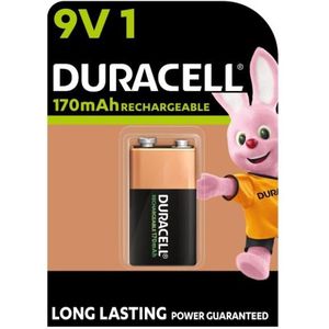 Duracell Oplaadbare 9V / E-block / 6HR61 Ni-Mh Batterij (2 stuks, 170 mAh)